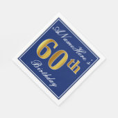 青エレガント、フェイク金ゴールド60番目の誕生日、名前をカスタムする スタンダードランチョンナプキン (角)