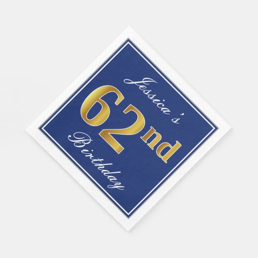 青エレガント、フェイク金ゴールド62番目の誕生日、名前をカスタムする スタンダードランチョンナプキン (角)