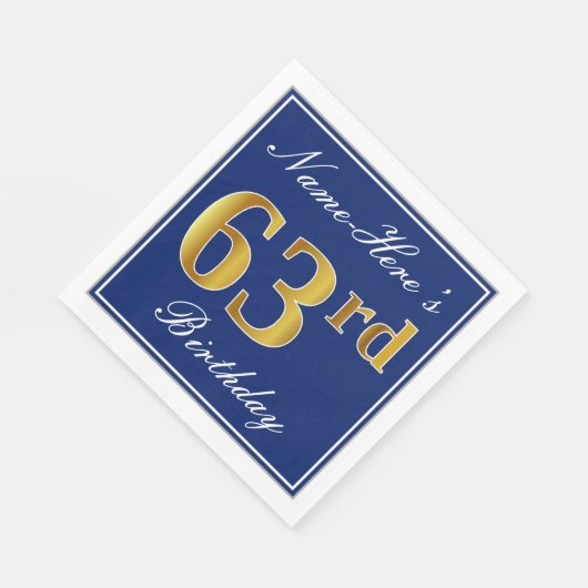 青エレガント、フェイク金ゴールド63番目の誕生日、名前をカスタムする スタンダードランチョンナプキン (角)
