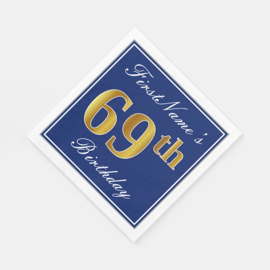 青エレガント、フェイク金ゴールド69番目の誕生日、名前をカスタムする スタンダードランチョンナプキン (角)