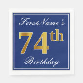青エレガント、フェイク金ゴールド74番目の誕生日、名前をカスタムする スタンダードランチョンナプキン (正面)