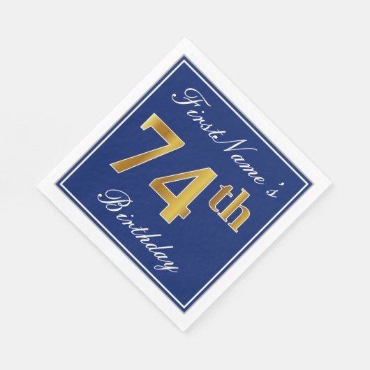 青エレガント、フェイク金ゴールド74番目の誕生日、名前をカスタムする スタンダードランチョンナプキン (角)