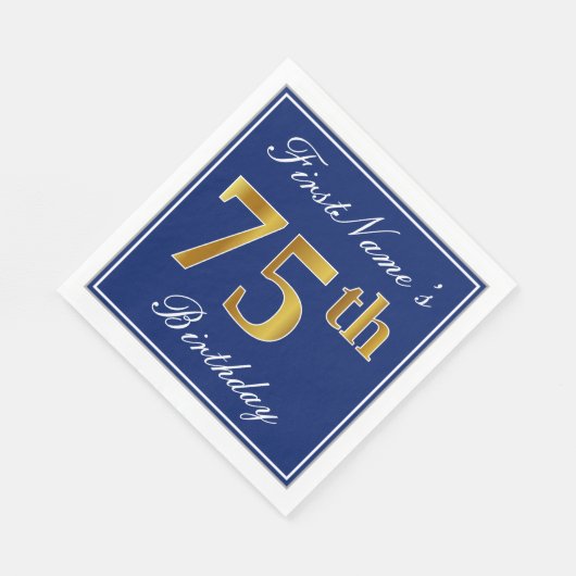 青エレガント、フェイク金ゴールド75番目の誕生日、名前をカスタムする スタンダードランチョンナプキン (角)