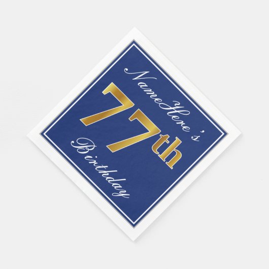 青エレガント、フェイク金ゴールド77番目の誕生日、名前をカスタムする スタンダードランチョンナプキン (角)