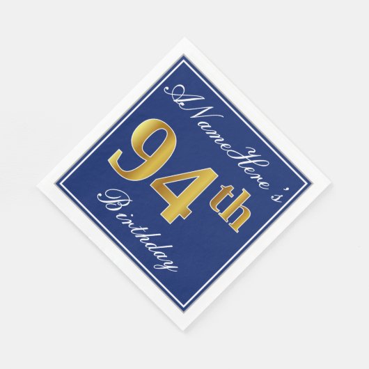 青エレガント、フェイク金ゴールド94番目の誕生日、名前をカスタムする スタンダードランチョンナプキン (角)