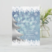 青エレガント《写真》ぼけ味クリスマスツリー企業のパーティー 招待状 (スタンド正面)