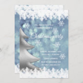 青エレガント《写真》ぼけ味クリスマスツリー企業のパーティー 招待状 (正面/裏面)