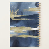 青エレガント |抽象芸術金ゴールドとMonogram プランナー手帳 (裏面)