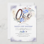 青エレガント |男の赤ちゃん |誕生日パーティー 招待状 (正面)