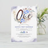 青エレガント |男の赤ちゃん |誕生日パーティー 招待状 (スタンド正面)