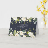 青エレガント&白フローラ写真ありがとうござ結婚う カード (黄色い花)