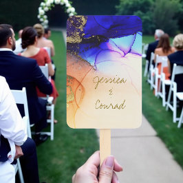 青オエレガントレンジ結婚式 プログラムファンのセット ハンドファン