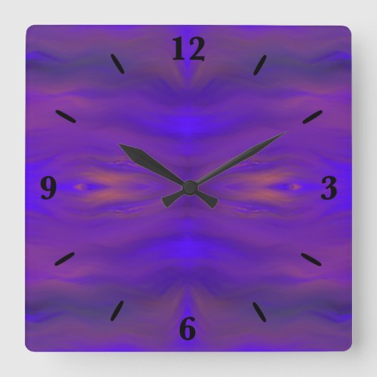青オレンジと紫の抽象デザイン模様 スクエア壁時計 (正面)