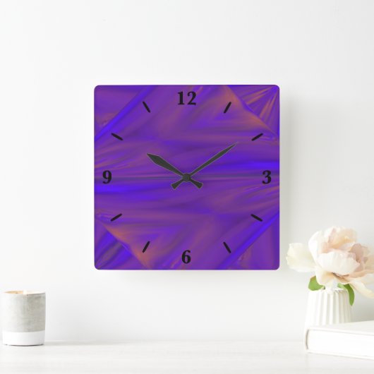 青オレンジと紫の抽象デザイン模様 スクエア壁時計 (ホーム)