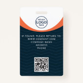 青オレンジ企業の色の訪問者パスID QRコード バッジ (裏面)