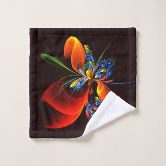 青オレンジ色のフローラモダン抽象芸術アートパターン#03 ウォッシュタオル (ウォッシュタオル)