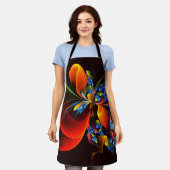 青オレンジ色のフローラモダン抽象芸術アートパターン#03 エプロン (着用した状態)