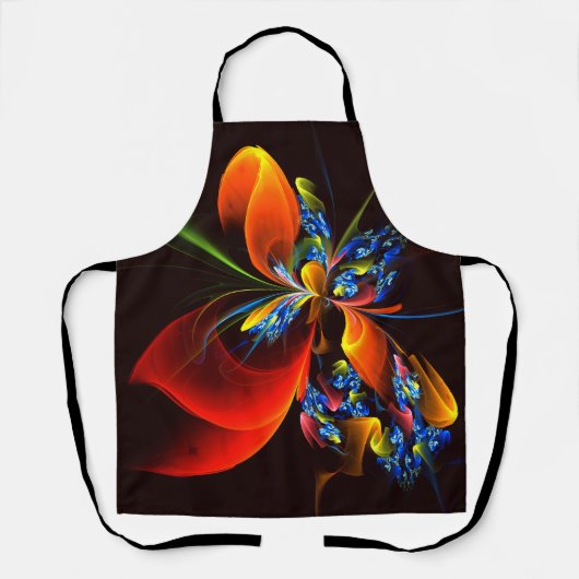 青オレンジ色のフローラモダン抽象芸術アートパターン#03 エプロン (正面)