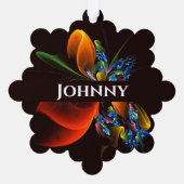 青オレンジ色のフローラモダン抽象芸術アートパターン#03 オーナメントカード (裏面)