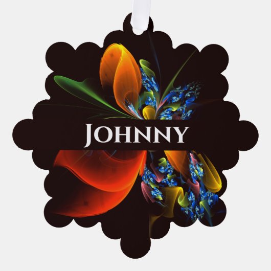 青オレンジ色のフローラモダン抽象芸術アートパターン#03 オーナメントカード (正面)