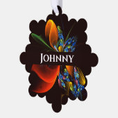 青オレンジ色のフローラモダン抽象芸術アートパターン#03 オーナメントカード (左)