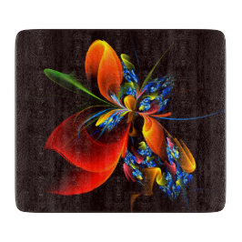 青オレンジ色のフローラモダン抽象芸術アートパターン#03 カッティングボード