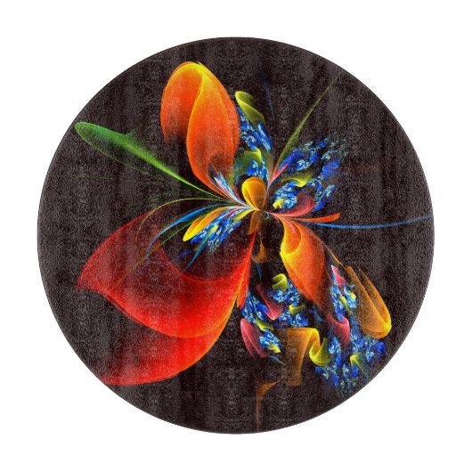 青オレンジ色のフローラモダン抽象芸術アートパターン#03 カッティングボード (正面)