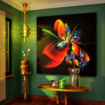 青オレンジ色のフローラモダン抽象芸術アートパターン#03