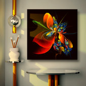 青オレンジ色のフローラモダン抽象芸術アートパターン#03 キャンバスプリント