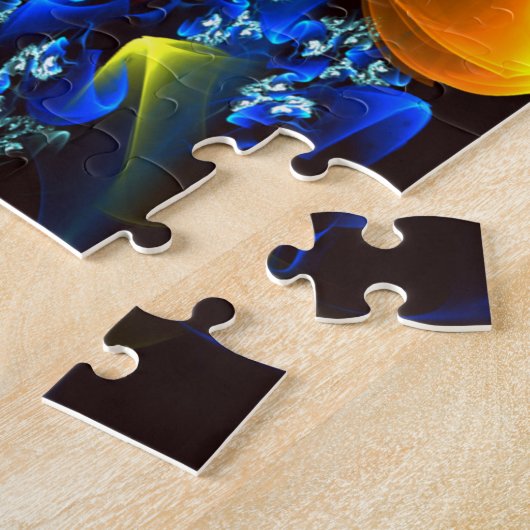 青オレンジ色のフローラモダン抽象芸術アートパターン#03 ジグソーパズル (側面)