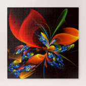 青オレンジ色のフローラモダン抽象芸術アートパターン#03 ジグソーパズル (横)