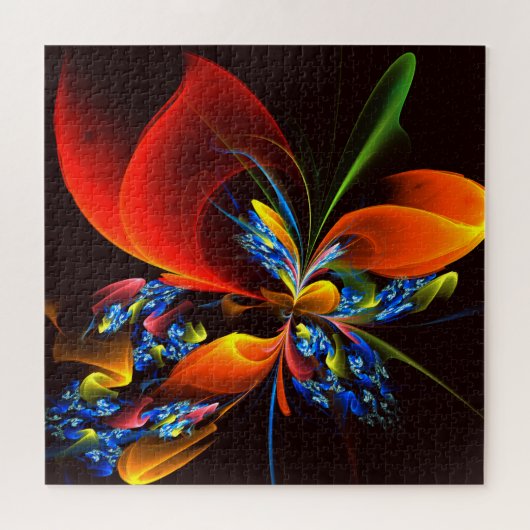 青オレンジ色のフローラモダン抽象芸術アートパターン#03 ジグソーパズル (横)