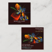 青オレンジ色のフローラモダン抽象芸術アートパターン#03 スクエア名刺 (正面/裏面)