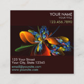 青オレンジ色のフローラモダン抽象芸術アートパターン#03 スクエア名刺 (裏面)