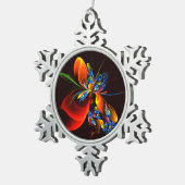 青オレンジ色のフローラモダン抽象芸術アートパターン#03 スノーフレークピューターオーナメント (右)