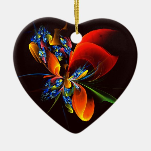 青オレンジ色のフローラモダン抽象芸術アートパターン#03 セラミックオーナメント (正面)