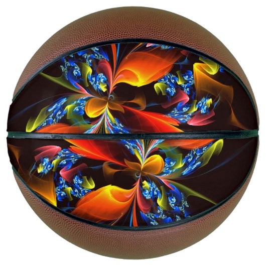 青オレンジ色のフローラモダン抽象芸術アートパターン#03 バスケットボール (正面)