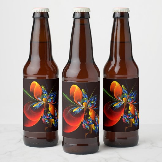 青オレンジ色のフローラモダン抽象芸術アートパターン#03 ビールラベル (ボトル)