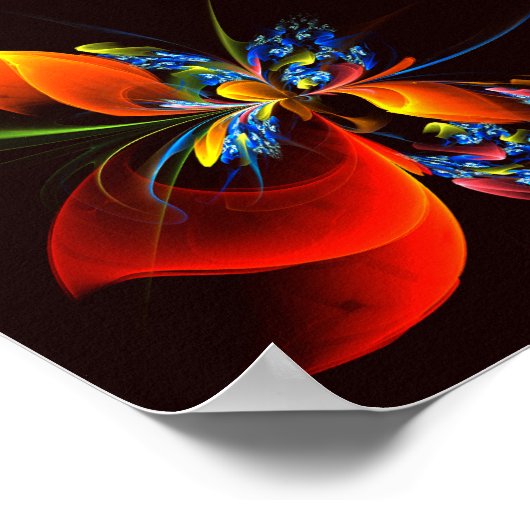 青オレンジ色のフローラモダン抽象芸術アートパターン#03 ポスター (角)