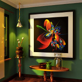 青オレンジ色のフローラモダン抽象芸術アートパターン#03 ポスター