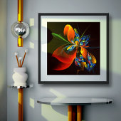 青オレンジ色のフローラモダン抽象芸術アートパターン#03 ポスター