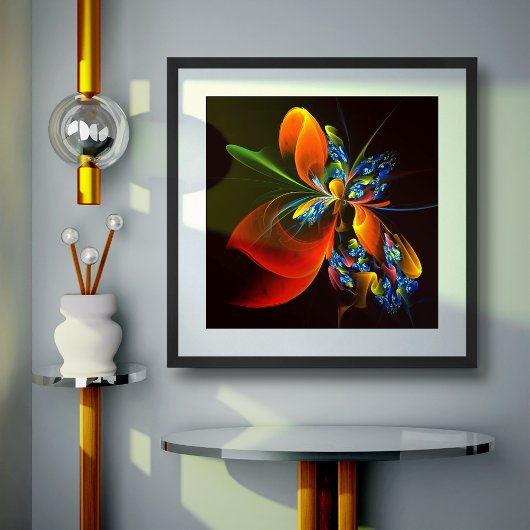 青オレンジ色のフローラモダン抽象芸術アートパターン#03 ポスター