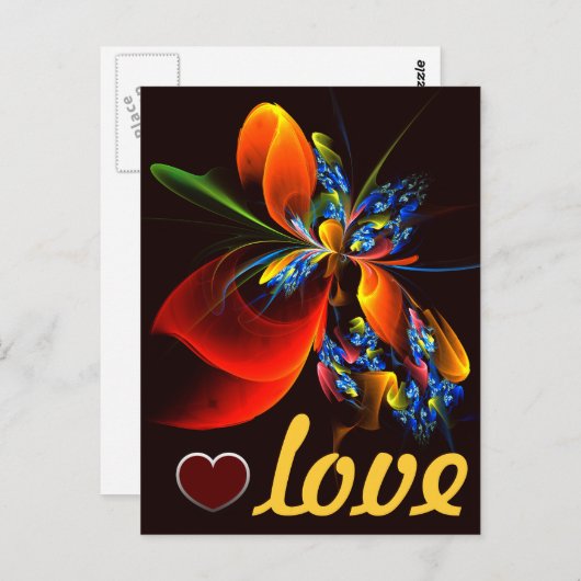 青オレンジ色のフローラモダン抽象芸術アートパターン#03 ポストカード (正面/裏面)