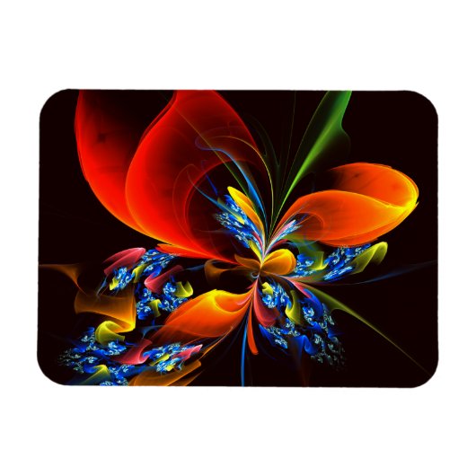 青オレンジ色のフローラモダン抽象芸術アートパターン#03 マグネット (横)