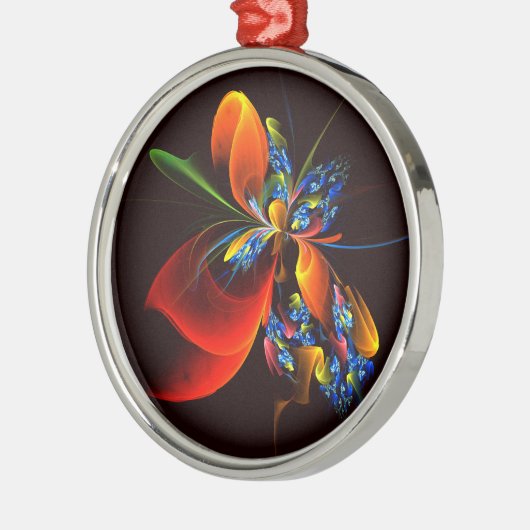 青オレンジ色のフローラモダン抽象芸術アートパターン#03 メタルオーナメント (左)