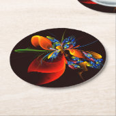 青オレンジ色のフローラモダン抽象芸術アートパターン#03 ラウンドペーパーコースター (アングル)