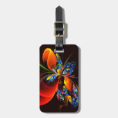 青オレンジ色のフローラモダン抽象芸術アートパターン#03 ラゲッジタグ (正面縦)