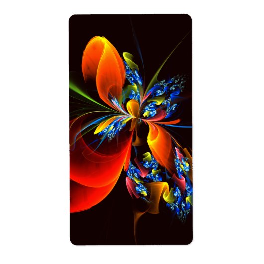 青オレンジ色のフローラモダン抽象芸術アートパターン#03 ラベル (正面)