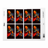 青オレンジ色のフローラモダン抽象芸術アートパターン#03 ラベル (フルシート)