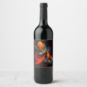 青オレンジ色のフローラモダン抽象芸術アートパターン#03 ワインラベル (正面)